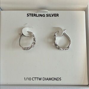 Macy’s Diamond Hoop Earrings (1/10 ct. t.w.) in Sterling Silver NWT